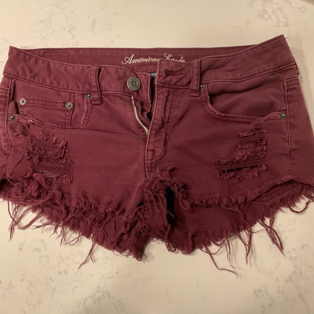 Maroon denim shorts
